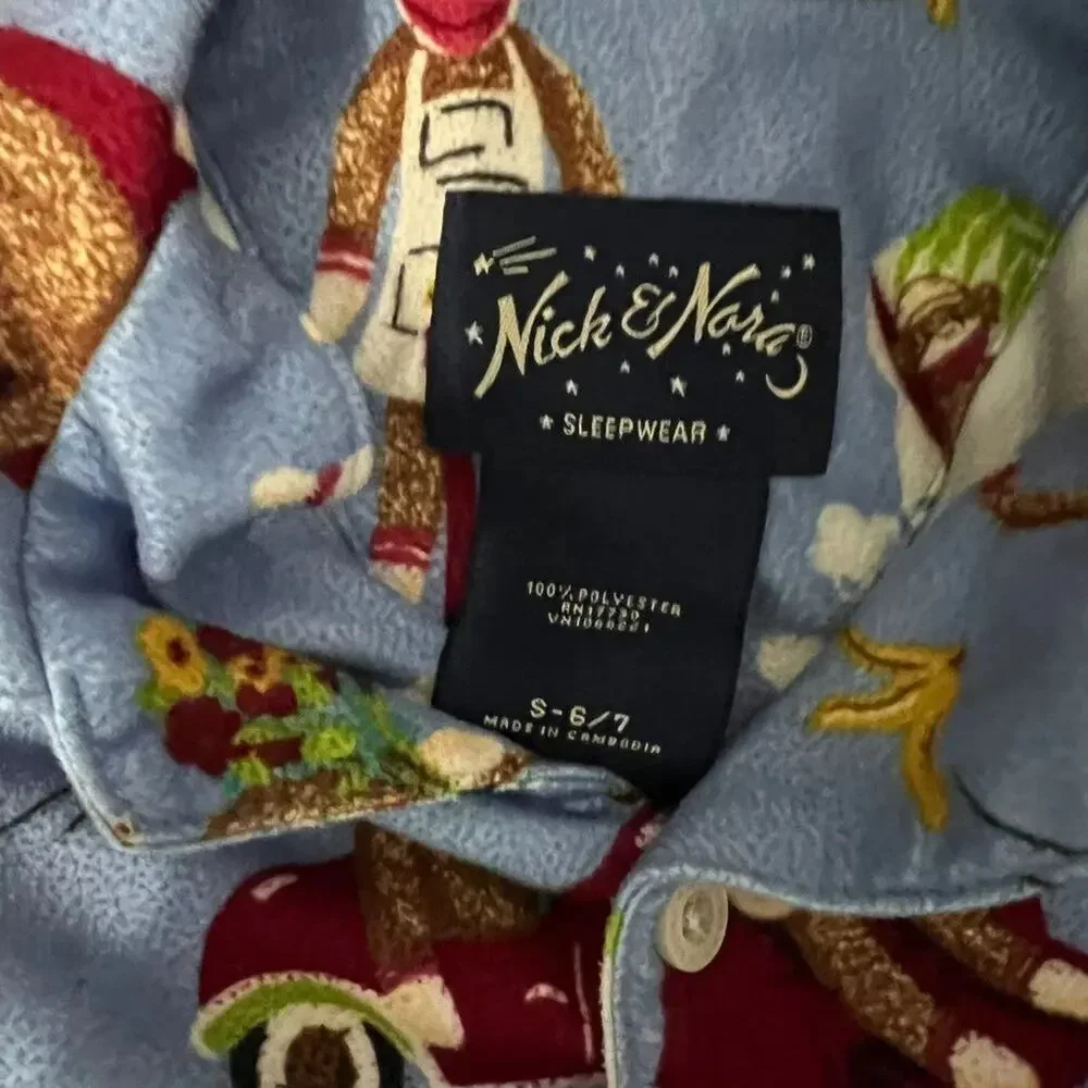 Nick & Nora Sock Monkey Flannel Pajamas PJ Set Long Sleeve Pants Blue Kids Small